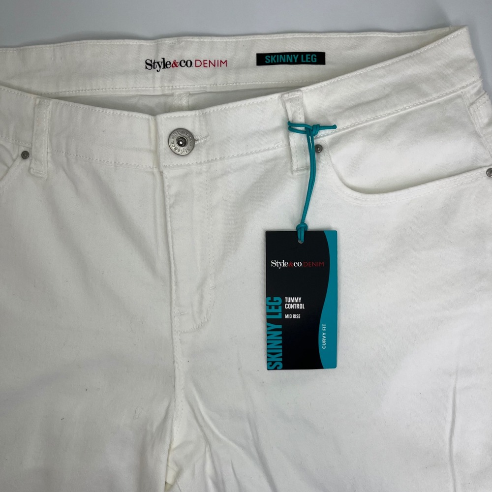 Style & Co White Skinny Leg Curvy Fit Tummy Control Jeans 16P New